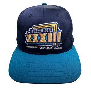 Vintage Super Bowl XXXIII Hat, Navy/Teal Snapback, Amico, 1999 Miami, NFL